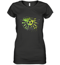 Load image into Gallery viewer, Legend Of Zelda Triforce Logo Paint Splatter Women's V-Neck T-Shirt