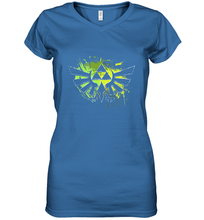 Load image into Gallery viewer, Legend Of Zelda Triforce Logo Paint Splatter Women's V-Neck T-Shirt