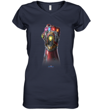 Load image into Gallery viewer, Marvel Avengers Endgame Infinity Stone Gauntlet Color Logo Women's V-Neck T-Shirt