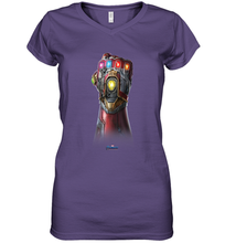 Load image into Gallery viewer, Marvel Avengers Endgame Infinity Stone Gauntlet Color Logo Women's V-Neck T-Shirt