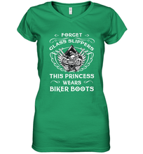 Load image into Gallery viewer, Forget glass slippers this princess wears biker boots Women's V-Neck T-Shirt