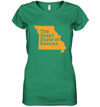 Load image into Gallery viewer, The Great State Of Kansas Women's V-Neck T-Shirt