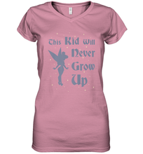 Load image into Gallery viewer, Disney Peter Pan Tinkerbell Never Grow Up Women's V-Neck T-Shirt