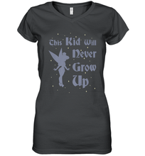 Load image into Gallery viewer, Disney Peter Pan Tinkerbell Never Grow Up Women's V-Neck T-Shirt