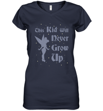 Load image into Gallery viewer, Disney Peter Pan Tinkerbell Never Grow Up Women's V-Neck T-Shirt