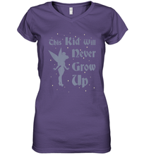Load image into Gallery viewer, Disney Peter Pan Tinkerbell Never Grow Up Women's V-Neck T-Shirt