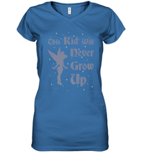 Load image into Gallery viewer, Disney Peter Pan Tinkerbell Never Grow Up Women's V-Neck T-Shirt