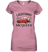 Load image into Gallery viewer, Disney Pixar Cars Lightning McQueen Finish Women's V-Neck T-Shirt