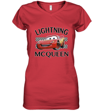 Load image into Gallery viewer, Disney Pixar Cars Lightning McQueen Finish Women's V-Neck T-Shirt