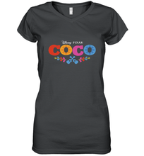 Load image into Gallery viewer, Disney Pixar Coco Movie Logo Colorful Women's V-Neck T-Shirt