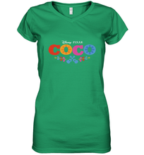 Load image into Gallery viewer, Disney Pixar Coco Movie Logo Colorful Women's V-Neck T-Shirt