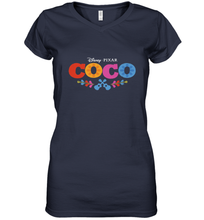 Load image into Gallery viewer, Disney Pixar Coco Movie Logo Colorful Women's V-Neck T-Shirt
