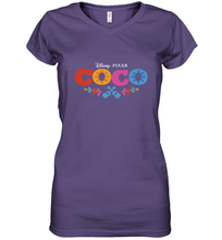 Load image into Gallery viewer, Disney Pixar Coco Movie Logo Colorful Women's V-Neck T-Shirt