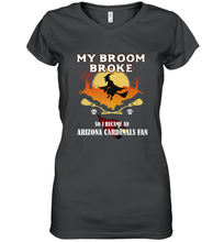 Load image into Gallery viewer, Broom Broke So I Became an Arizona Cardinals Fan NFL Halloween Costume Women's V-Neck T-Shirt