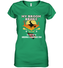 Load image into Gallery viewer, Broom Broke So I Became an Arizona Cardinals Fan NFL Halloween Costume Women's V-Neck T-Shirt