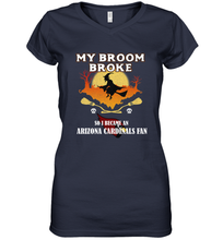Load image into Gallery viewer, Broom Broke So I Became an Arizona Cardinals Fan NFL Halloween Costume Women's V-Neck T-Shirt