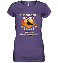 Load image into Gallery viewer, Broom Broke So I Became an Arizona Cardinals Fan NFL Halloween Costume Women's V-Neck T-Shirt
