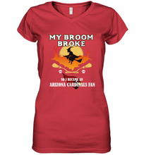 Load image into Gallery viewer, Broom Broke So I Became an Arizona Cardinals Fan NFL Halloween Costume Women's V-Neck T-Shirt