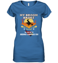 Load image into Gallery viewer, Broom Broke So I Became an Arizona Cardinals Fan NFL Halloween Costume Women's V-Neck T-Shirt
