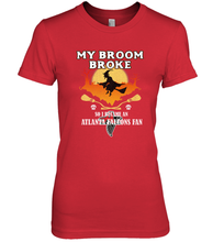 Load image into Gallery viewer, Broom Broke So I Became An Atlanta Falcons Fan NFL Halloween Costume Women's Premium T-Shirt