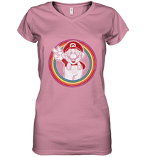 Load image into Gallery viewer, Super Mario Rainbow Circle Distressed Logo Women's V-Neck T-Shirt