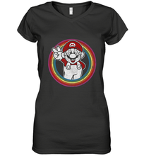 Load image into Gallery viewer, Super Mario Rainbow Circle Distressed Logo Women's V-Neck T-Shirt