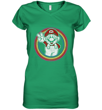 Load image into Gallery viewer, Super Mario Rainbow Circle Distressed Logo Women's V-Neck T-Shirt
