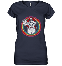 Load image into Gallery viewer, Super Mario Rainbow Circle Distressed Logo Women's V-Neck T-Shirt