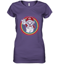 Load image into Gallery viewer, Super Mario Rainbow Circle Distressed Logo Women's V-Neck T-Shirt
