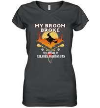 Load image into Gallery viewer, Broom Broke So I Became An Atlanta Falcons Fan NFL Halloween Costume Women's V-Neck T-Shirt