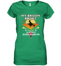 Load image into Gallery viewer, Broom Broke So I Became An Atlanta Falcons Fan NFL Halloween Costume Women's V-Neck T-Shirt