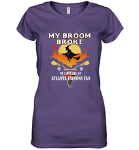 Load image into Gallery viewer, Broom Broke So I Became An Atlanta Falcons Fan NFL Halloween Costume Women's V-Neck T-Shirt