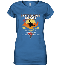 Load image into Gallery viewer, Broom Broke So I Became An Atlanta Falcons Fan NFL Halloween Costume Women's V-Neck T-Shirt