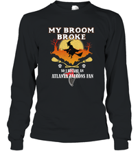 Load image into Gallery viewer, Broom Broke So I Became An Atlanta Falcons Fan NFL Halloween Costume Long Sleeve T-Shirt