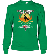 Load image into Gallery viewer, Broom Broke So I Became An Atlanta Falcons Fan NFL Halloween Costume Long Sleeve T-Shirt