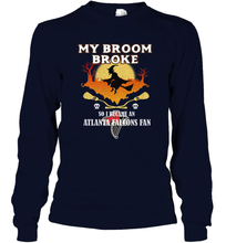 Load image into Gallery viewer, Broom Broke So I Became An Atlanta Falcons Fan NFL Halloween Costume Long Sleeve T-Shirt