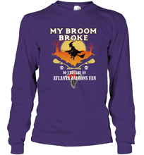 Load image into Gallery viewer, Broom Broke So I Became An Atlanta Falcons Fan NFL Halloween Costume Long Sleeve T-Shirt