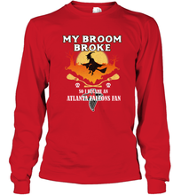 Load image into Gallery viewer, Broom Broke So I Became An Atlanta Falcons Fan NFL Halloween Costume Long Sleeve T-Shirt