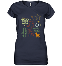 Load image into Gallery viewer, Disney Pixar Toy Story Howdy Partner Woody Shapes Women's V-Neck T-Shirt