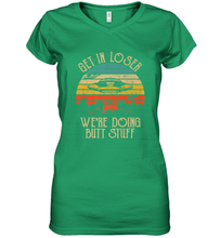 Load image into Gallery viewer, Retro Vintage Get In Loser We're Doing Butt Stuff Alien UFO Women's V-Neck T-Shirt
