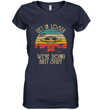 Load image into Gallery viewer, Retro Vintage Get In Loser We're Doing Butt Stuff Alien UFO Women's V-Neck T-Shirt
