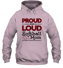 Load image into Gallery viewer, Proud And Loud Softball Mom Hooded Sweatshirt
