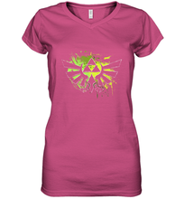 Load image into Gallery viewer, Legend Of Zelda Triforce Logo Paint Splatter Women's V-Neck T-Shirt
