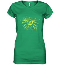 Load image into Gallery viewer, Legend Of Zelda Triforce Logo Paint Splatter Women's V-Neck T-Shirt
