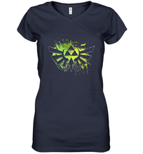Load image into Gallery viewer, Legend Of Zelda Triforce Logo Paint Splatter Women's V-Neck T-Shirt
