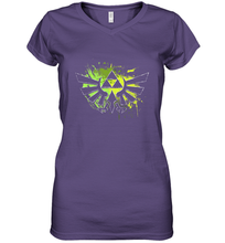 Load image into Gallery viewer, Legend Of Zelda Triforce Logo Paint Splatter Women's V-Neck T-Shirt
