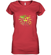 Load image into Gallery viewer, Legend Of Zelda Triforce Logo Paint Splatter Women's V-Neck T-Shirt
