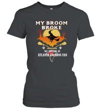 Load image into Gallery viewer, Broom Broke So I Became An Atlanta Falcons Fan  NFL Halloween Costume Women&#39;s T-Shirt
