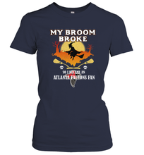 Load image into Gallery viewer, Broom Broke So I Became An Atlanta Falcons Fan  NFL Halloween Costume Women&#39;s T-Shirt
