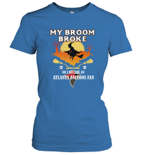 Load image into Gallery viewer, Broom Broke So I Became An Atlanta Falcons Fan  NFL Halloween Costume Women&#39;s T-Shirt
